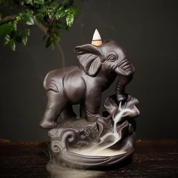 Backflow тамян горелка слон бог емблема благоприятен и успех керамични конус Censer дома декор с 10Pcs тамян конуси