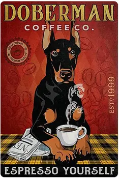 Куче и кафе метален калай лого Доберман кафе компания ретро печат плакат бар ресторант кафе стена декорация плакет