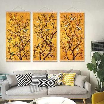 Modern Lucky Tree Scroll Painting Canvas Print Poster with Wooden Hanger Wall Art for Living Room Bedroom Home Decoration
