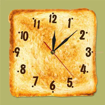 Гурме домашен декор реалистичен препечен хляб стенен часовник пекарна знак хляб трапезария стена изкуство безшумен кварцов кухненски стенен часовник