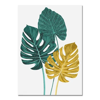 Canvas Prints Tropical Palm Tree Leaves Painting Nordic Gold Monstera Poster Wall Art Pictures for Room Modern Interior Decor