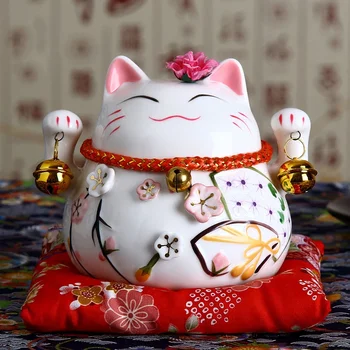 4.5 инча Японска керамика Lucky Cat Maneki Neko Декорация на дома Орнаменти Бизнес подаръци Fortune Cat Money Box Фън Шуй занаят