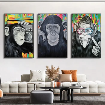 Модерен израз Смешни Gorilla изкуство плакати и щампи стена изкуство платно живопис маймуна животни снимки за хол декор