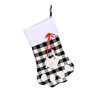 Cat Dog Коледа Отглеждане Червено и черно кариран чорап за Коледа Еластична карирана зебло Коледа Чорапи Коледа