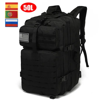 30L / 50L къмпинг туризъм чанта армия тактически раница мъже 3P военни туристически чанти нападение пакет с флаг кръпка пътуване раница