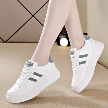 Дамски маратонки Ежедневни вулканизирани обувки Бяла кожа Пешеходна платформа Обувки Дамски спортни обувки Zapatillas De Mujer 2024