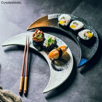 Креативна керамика в японски стил ястие с лунна чиния Суши Ниво на японската кухня Тава за закуски Декорация за домашна кухня Коледа