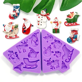 Дядо Коледа подарък подарък кутия снежен човек лосове фондан силиконов молд Коледа чорап шапка звънец шейна бонбони DIY шоколад мухъл