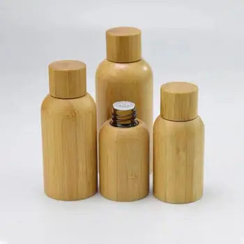  бутилки с етерично масло15ml 30ml 50ml кехлибарена стъклена бутилка с бамбуково покритие Контейнер за козметични опаковки
