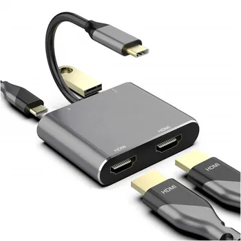 4in1 Type-C към Dual HDMI 4K USB3.0 PD бързо зареждане Двоен екран Разширяване на дисплея USBC Hub докинг станция конвертор