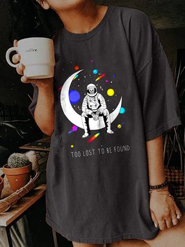Seeyoushy твърде изгубени, за да бъдат намерени астронавт скелет черепи печат жени тениска капка рамо лято 90s реколта стар графичен чай