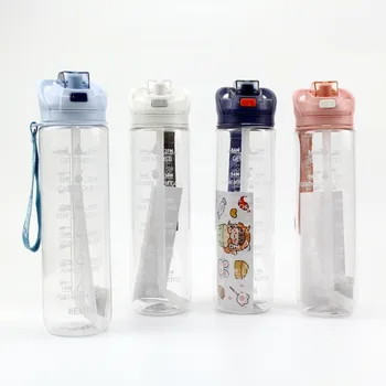Прозрачна права напитка 1000ML спортна чаша за вода с голям капацитет на открито удобна бутилка за вода против падане космическа чаша