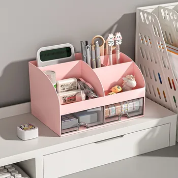Прахоустойчива офис настолна кутия за съхранение Пластмасови прости стил канцеларски материали Кутии за организатори Голям капацитет