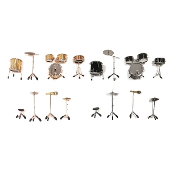 Mini Drum Set Миниатюрен модел Комплект барабани Модел Миниатюрен мини музикален инструмент Модел Колекция Черно/Златно