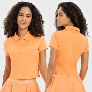 SHINBENE Дишащи дамски ежедневни спортни ризи с къс ръкав Relaxed Fit Polo Yoga Crop Top тениски