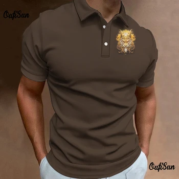 Dragon Graphic Polo Shirt For Man Lapel Tee Мъжки бутон с къс ръкав Голям размер животински пуловер Дрехи Висококачествена мъжка тениска