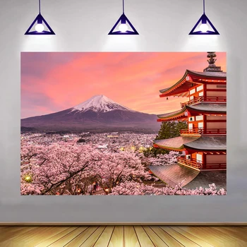 Пътуване до Япония Планината Фуджи Сенсоджи Храм Фотография Фон Ресторант Decration Sakura Фон Фото студио Props банер
