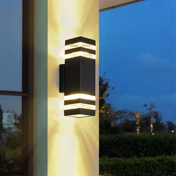  Черна водоустойчива стенна лампа LED външно осветление E27 110-240 Алуминиеви двукрайни енергоспестяващи лампи IP65 Стенна шайба