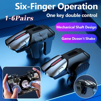1-6Pairs 6-Finger Mobile Game Trigger за PUBG телефон Game Controller Gamepad джойстик G21 цел стрелба тригери сплав ключ бутон
