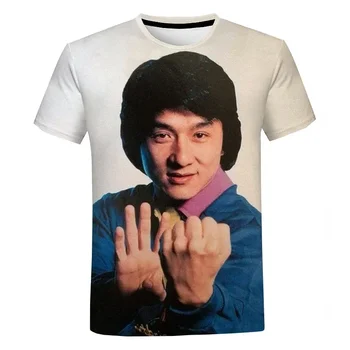 Джеки Чан Печатни мъже къс ръкав тениска 3D печат тениски Kung Fu звезда отпечатани извънгабаритни улично облекло Haikyuu графичен тениска