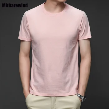 Лято Нова мъжка тениска Тънка плътен цвят памук дишаща къси ръкави O-образно деколте тениска корейски стил прост универсален топ тениска