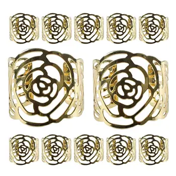12 бр. Кухи пръстени за салфетки Роза дизайн метален държач за салфетки Сватбени рождени дни Парти маса за вечеря