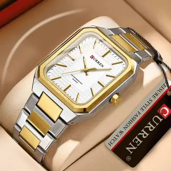 CURREN часовник за мъжка мода прост дизайн правоъгълник набиране водоустойчив кварц движение бизнес мъжки аналогов ръчен часовник