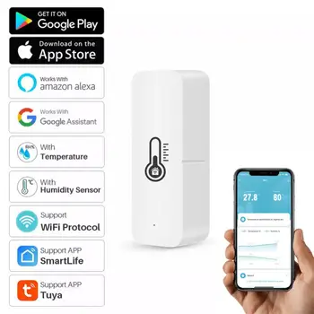 Tuya Smart Wifi ZigBee 3.0 Интелигентен сензор за температура и влажност Напомняне за мониторинг Работи Alexa Home Smart Life App и т.н
