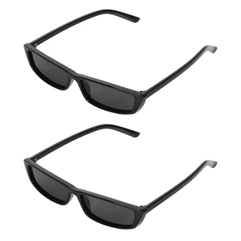 2X Реколта правоъгълник слънчеви очила жени малка рамка слънчеви очила ретро очила S17072 черна рамка черно