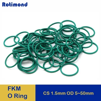 10 / 50Pcs зелен FKM O пръстен CS 1.5mm OD 5 ~ 50mm флуор каучук o пръстен висока температура устойчивост масло съпротива уплътнителна шайба