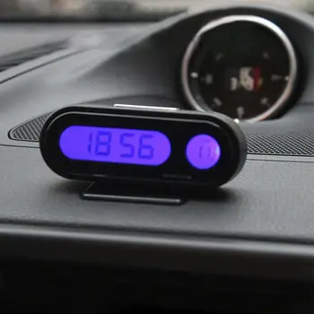 Мини електронен часовник за кола часовник Авто часовници Светещи аксесоари Цифров термометър за оформяне на автомобили LCD дисплей подсветка T4W8