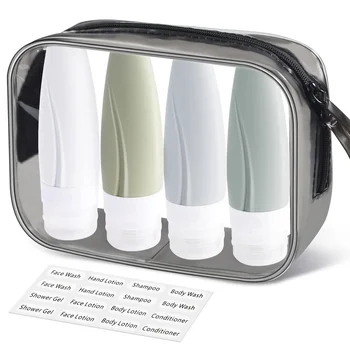  Leeseph преносими бутилки за пътуване, устойчиви на изтичане BPA безплатни силиконови козметични контейнери за пътуване, изстискващи тръби за многократно пълнене за 4 опаковки