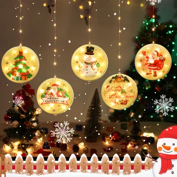 Коледа издънка LED светлина Дядо Коледа снежен човек лосове колк дърво висящи лампа батерия захранва за дома прозорец декор Navidad подаръци