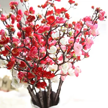 Копринена слива цветове малки изкуствени цветя мак букет сватбена украса мини фалшиви цветя за DIY скрапбукинг парти декор