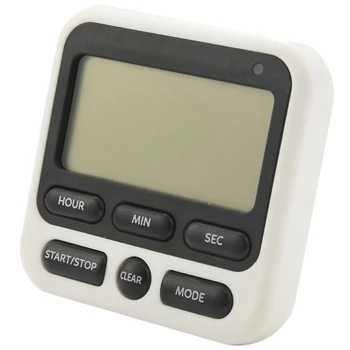  Цифров кухненски таймер с превключвател за включване / изключване на алармата за заглушаване / изключване, 12-часов часовник & аларма, брой на функциите на паметта & отброяване на Fo