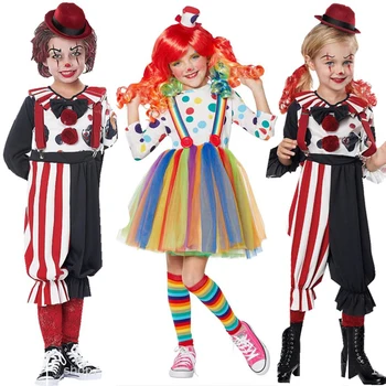 Хелоуин детски филм клоун костюм за момче момиче смешно косплей изпълнение костюм цирк магьосник униформа карнавал парти костюми