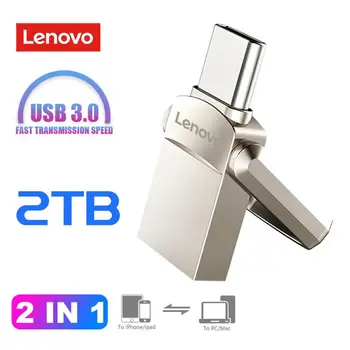 Lenovo 2TB USB 3.0 2 IN 1 писалка диск 128GB високоскоростен трансфер метален преносим Pendrive Cle U диск флаш устройство Memoria USB стик