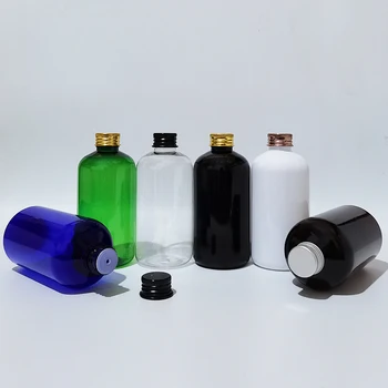 250ML Кафява прозрачна черна козметична PET бутилка със злато Сребърна черна алуминиева винтова капачка течен контейнер масло пластмасови бутилки