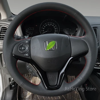 Подходящ за Honda XRV City Fit VEZEL GREIZ Gienia Ръчно пришита дръжка на волана Cover Неплъзгащи се кожени аксесоари