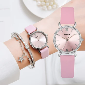 Gaiety марка жени часовници модни дами кварцов часовник гривна розов набиране прост Sliver кожа луксозен часовник жени Reloj Mujer