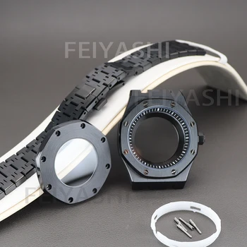 41mm Черни калъфи за часовници Части за каишка за гривна за Seiko nh34 nh35 nh36 nh38 движение 28.5mm циферблат с глава пръстени Сапфир Глас