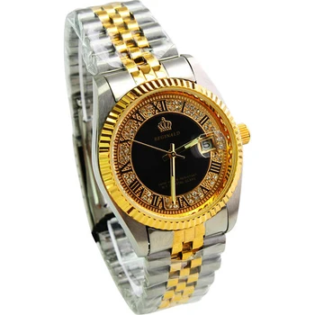 2018 Нов човек REGINALD марка кварцов часовник мъже 18k жълто злато нагънат панел перла диамант набиране пълен неръждаема стомана светлинен часовник