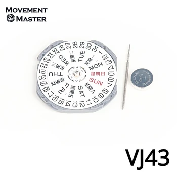 Япония Нов VJ43 движение VJ43B двоен календар кварцов движение три ръце часовник ремонт движение резервни части