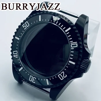 BURRYJAZZ 44mm черен часовник от неръждаема стомана водоустойчив сапфир Crysta Fit NH34 NH35 NH36 NH38 NH39 NH70 NH72 движение