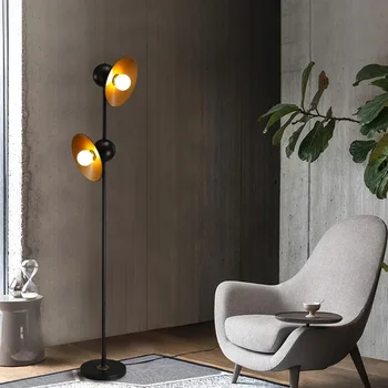 Nordic подова лампа хол творчески американски ретро индустриален стил въртяща се двойна глава спалня нощна лампа