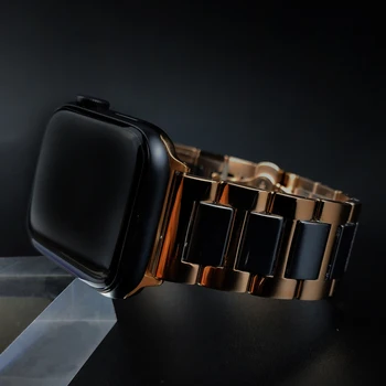 За каишка за ябълков часовник 44mm 40mm мъже жени луксозна лента от неръждаема стомана керамика за iwatch SE apple watch 6 5 4 3 42mm 38mm ленти