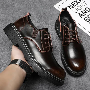 Мъжки обувки Oxford Ретро Луксозни кожени обувки Модни дишащи маратонки Ръчно изработени обувки на платформа Нови ежедневни обувки за мъже
