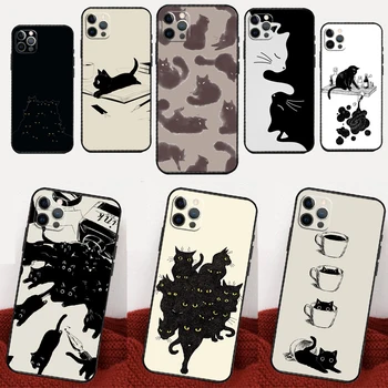 Черни котки мастило сладък домашен любимец вещица изкуство телефон случай за iPhone 15 14 13 12 11 Pro Max Mini X XS XR 6 7 8 Plus SE 2020 2022 Задна корица