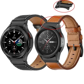 Кожена лента за часовници за Samsung Galaxy Watch 6 5 444mm 40mm / Galaxy Watch 6 Classic 43mm 47mm Gapless гривна извит край адаптер