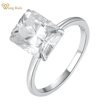 Wong Rain 925 Стерлингово сребро 3EX VVS D Radiant Emerald Cut 4CT Real Moissanite Diamonds Sparkling Women Ring Engagement Jewelry
